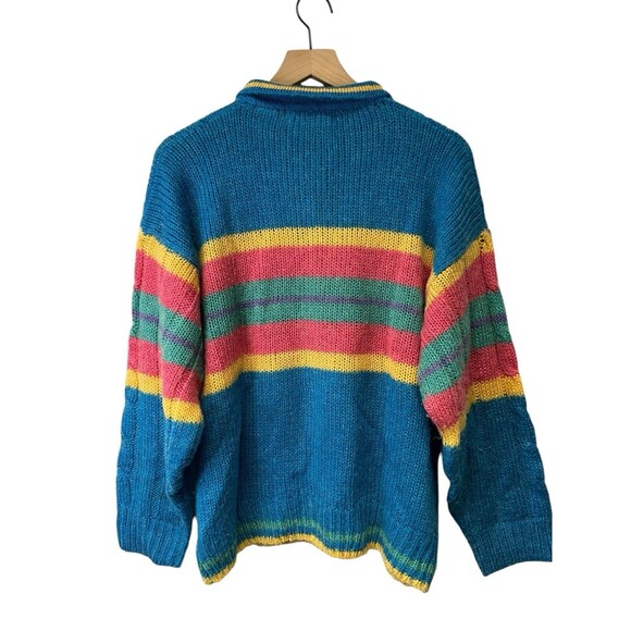 Vintage Lady De Rotchild Blue Stripe Cable Knit Collared Sweater Women's Size 42 - Picture 4 of 10